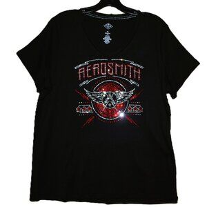 Aerosmith  rhinestone bling short Vneck Sleeve Shirt XS S  M L XL XXL 1X 2X,3X…